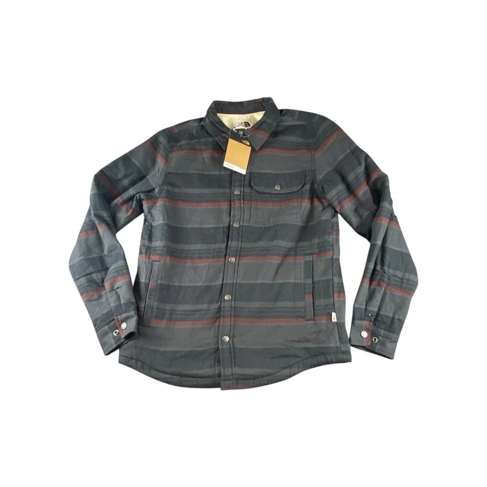 NWT The North Face Men Campshire Shirt Jacket Grey Rust Stripe Sherpa NF0A4QPM S